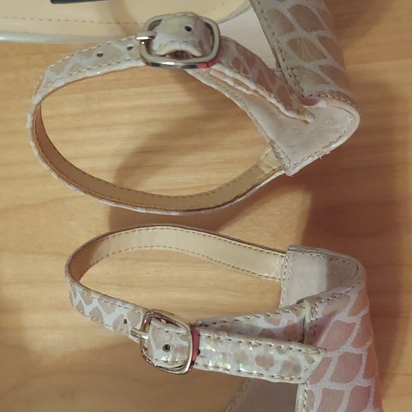 Alex Marie Champagne Beaded Animal Print Leather Ankle Strap Heels Size 6.5 - Picture 9 of 16